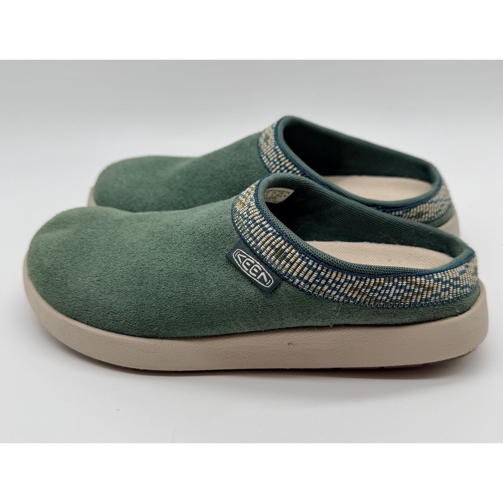 Keen Shoes Women'sβ Sz 6.5 Elle Dark Forest/Birch Suede Mules 1029462